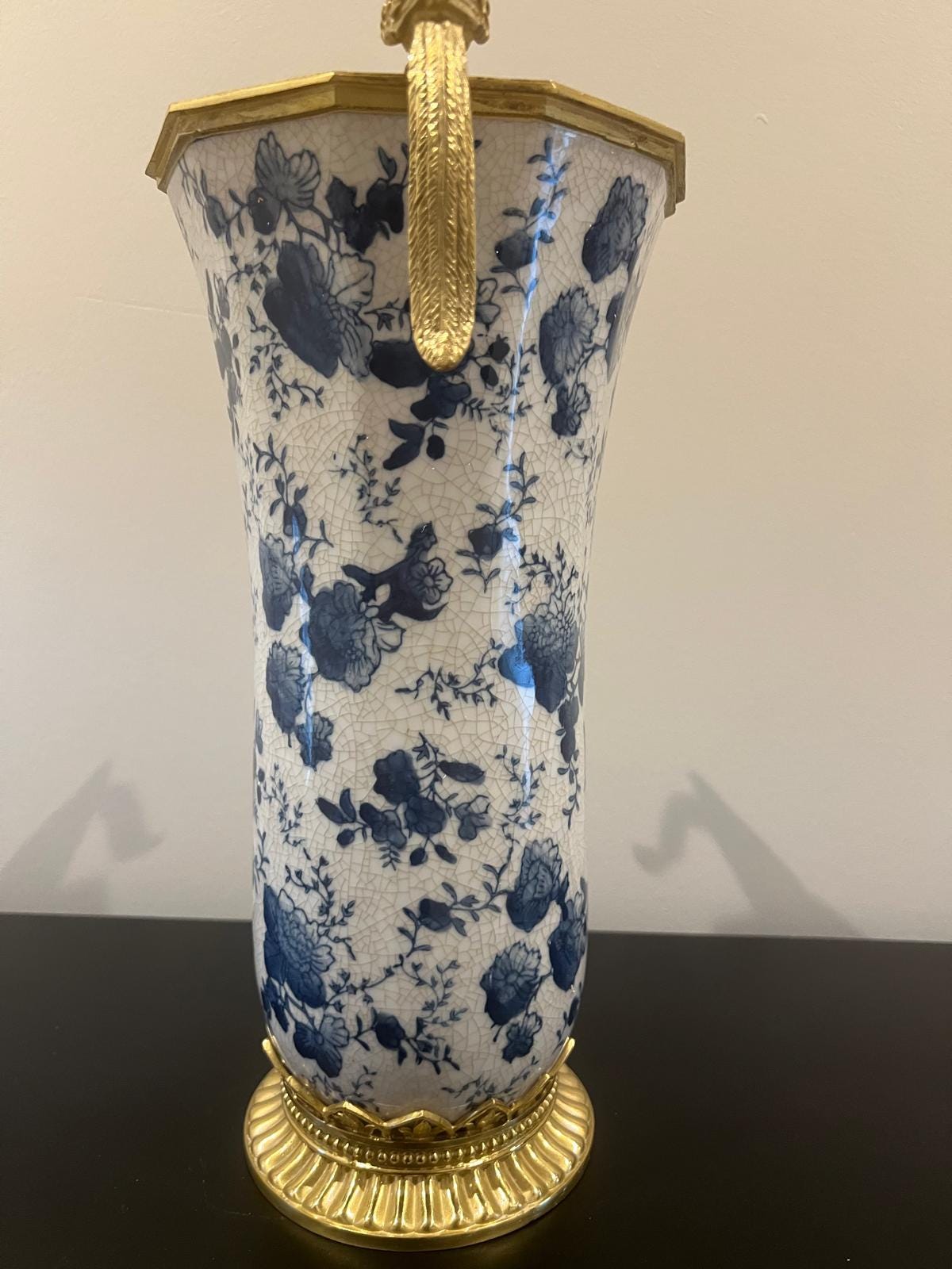 Blue and White Porcelain Vase: Bronze Accents, Spring Flower Motif (35.5 cm)