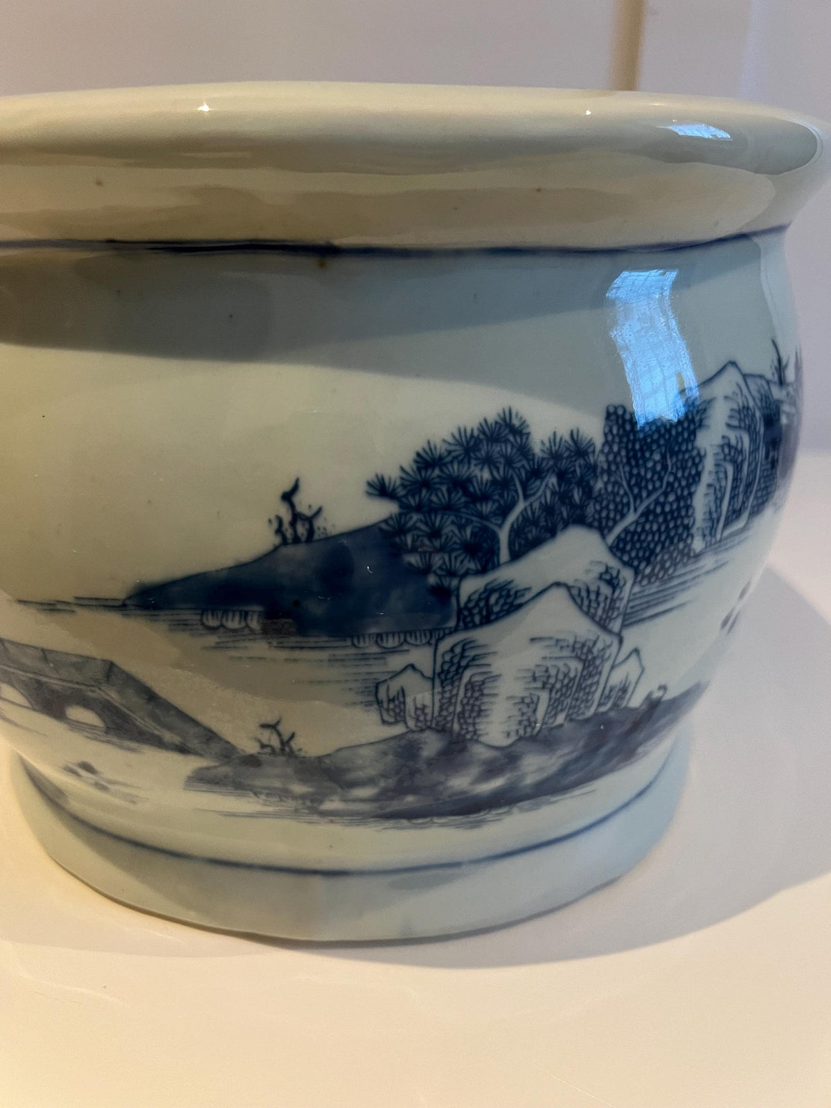 Exquisite Hand-Painted Blue and White Chinese Landscape Planter