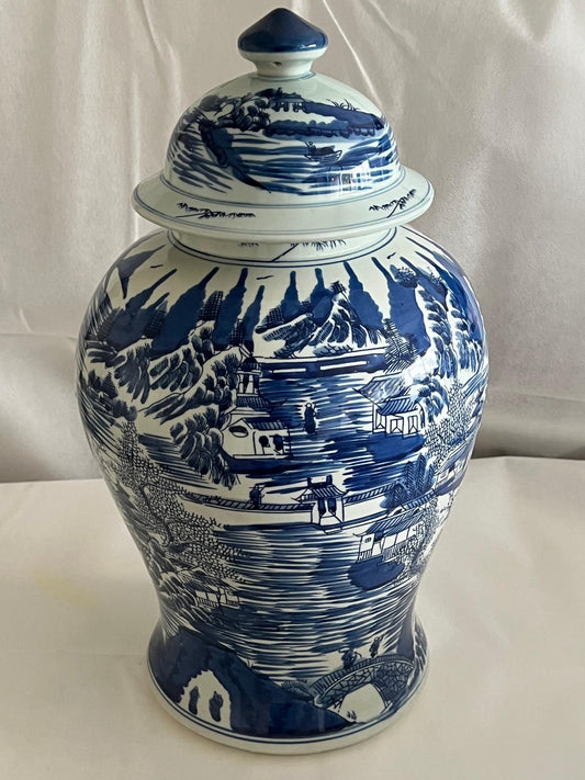 Exquisite Blue & White Lidded Porcelain Ginger Jar – Timeless Elegance 52 CM