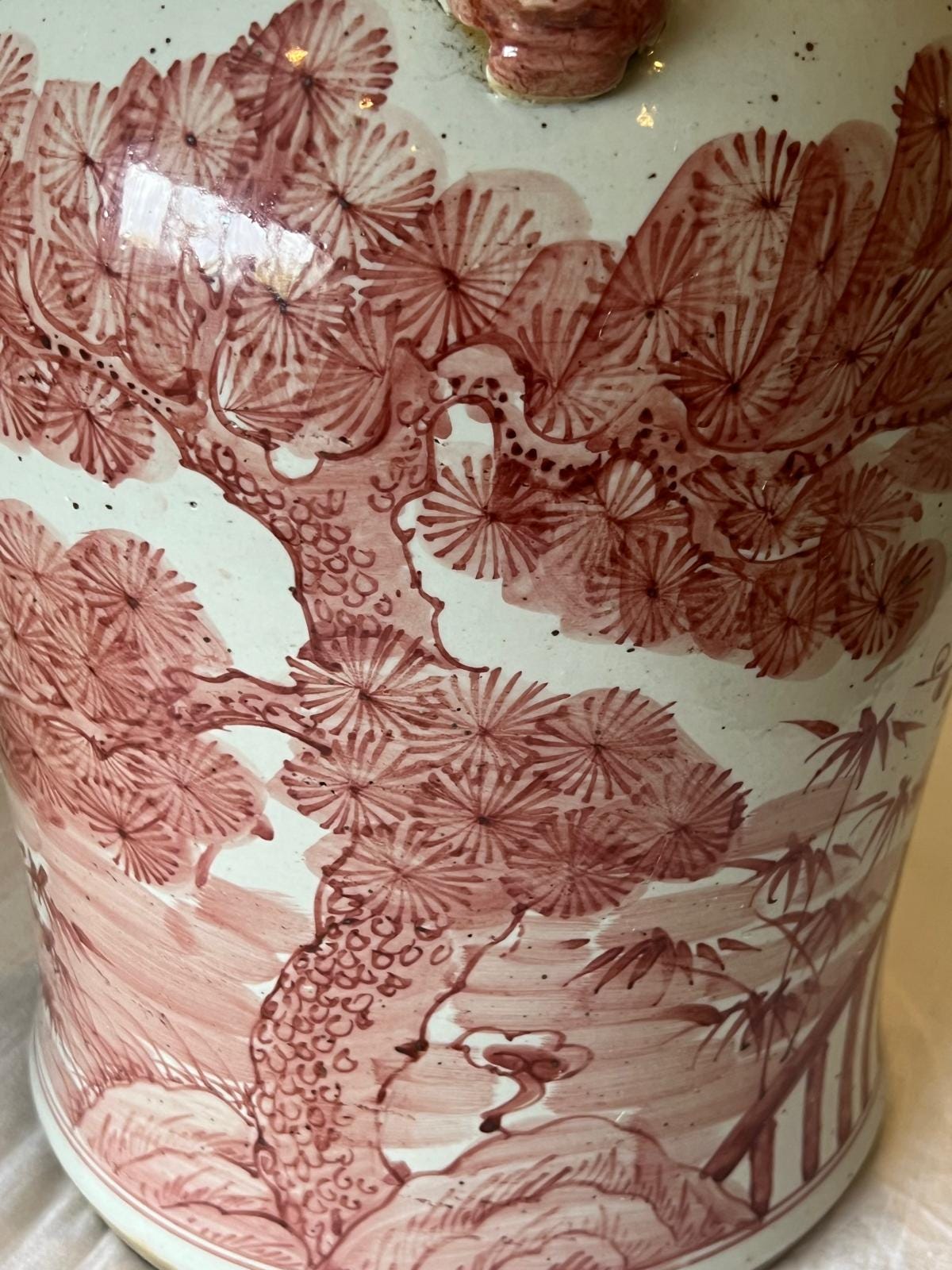 Vintage Style Red & White Chinese Ginger Jar – Guardian Lion Lid