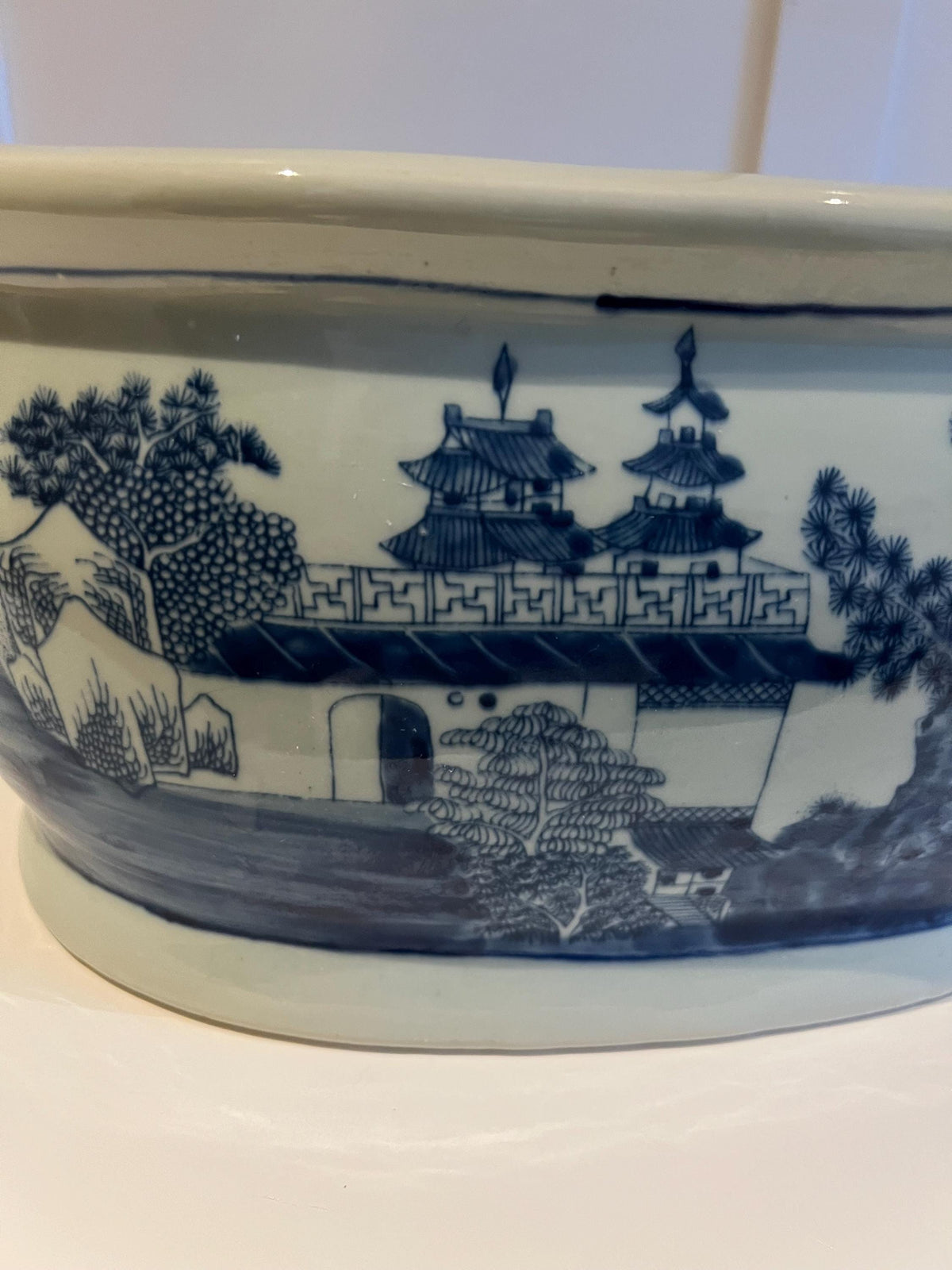 Exquisite Hand-Painted Blue and White Chinese Landscape Planter
