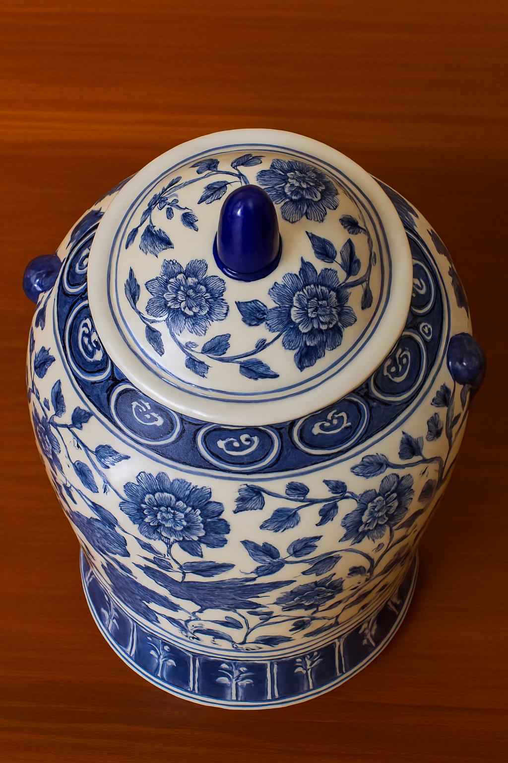 Blue and White Chinese Ginger Jar – Dragon & Phoenix Porcelain Vase