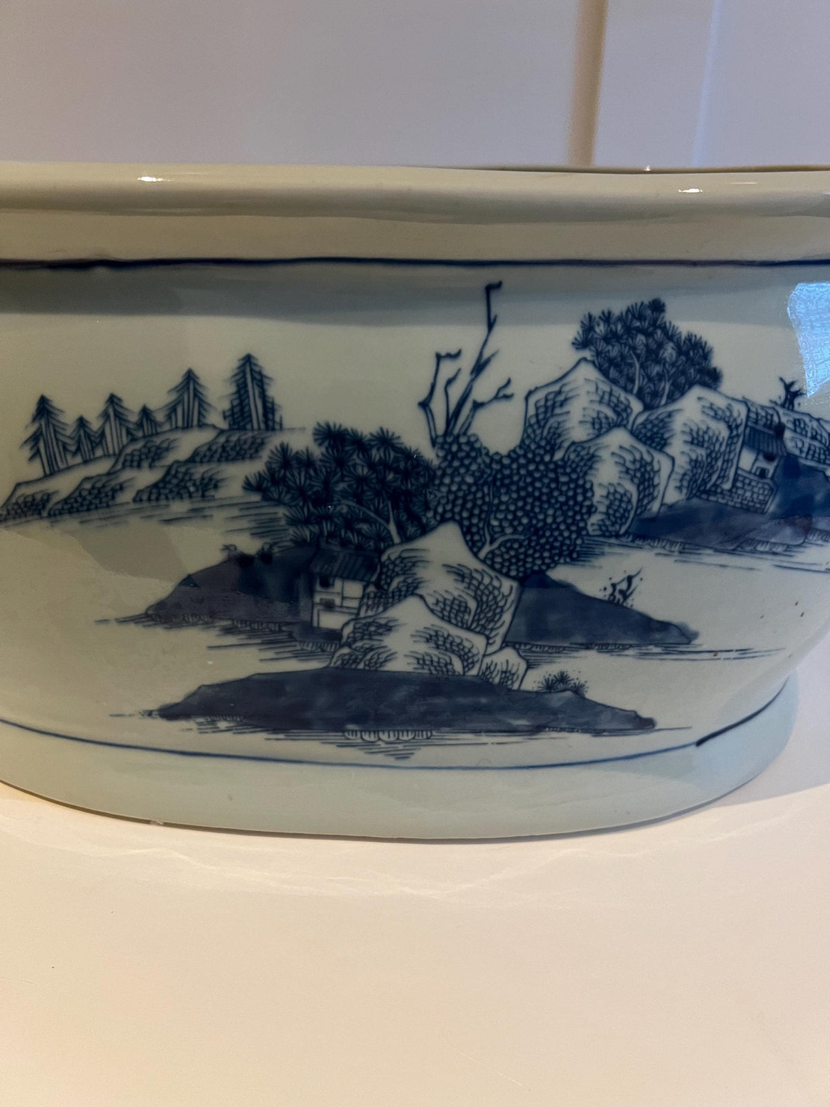 Exquisite Hand-Painted Blue and White Chinese Landscape Planter