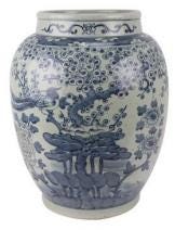 Vintage Style Blue White Porcelain Vase – Pagoda Landscape Floral Motif Ceramic Art