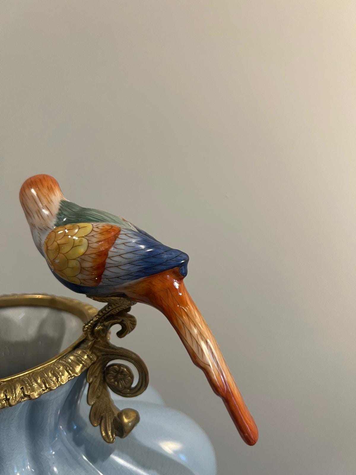 Art Deco Luxury Porcelain Vase with Gold Base and Hand‑Painted Birds