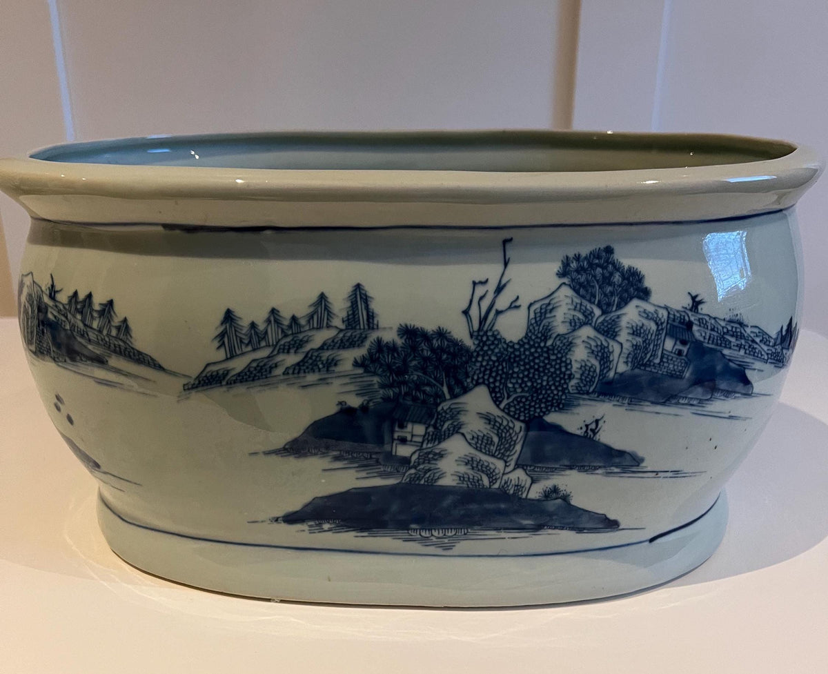 Exquisite Hand-Painted Blue and White Chinese Landscape Planter