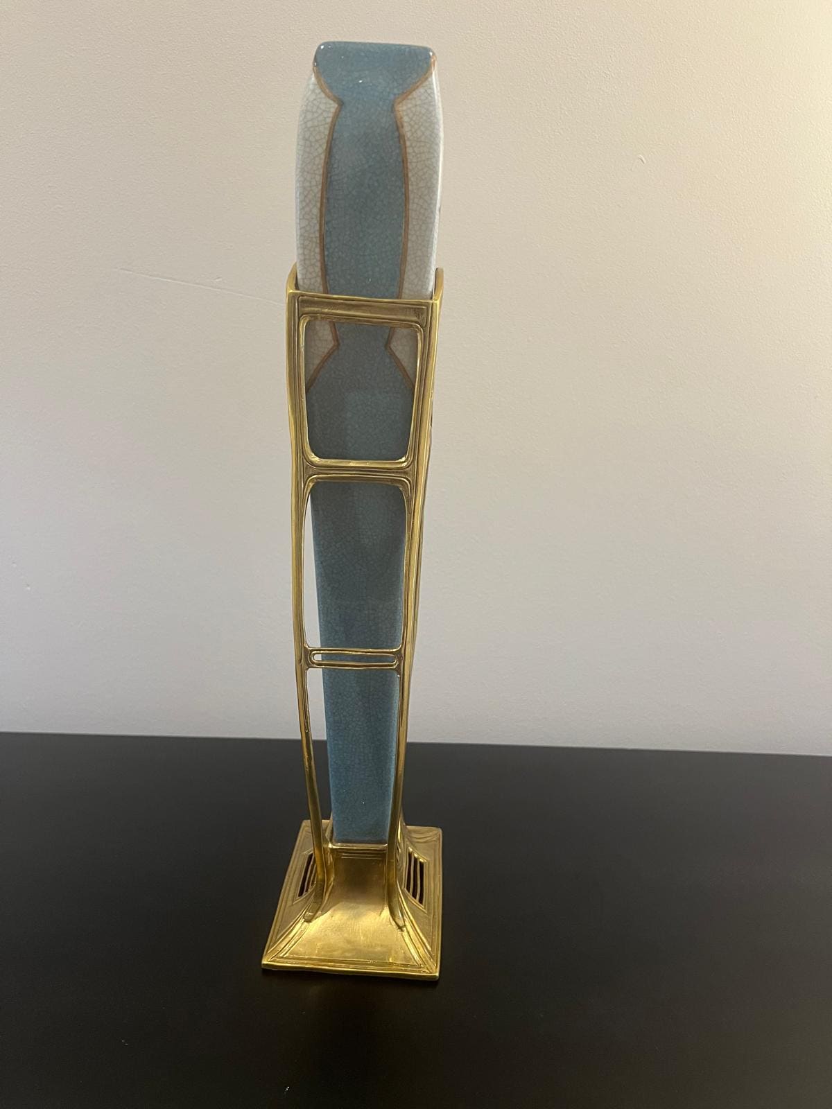 Art Nouveau Porcelain Vase with Gold Frame & Floral Design
