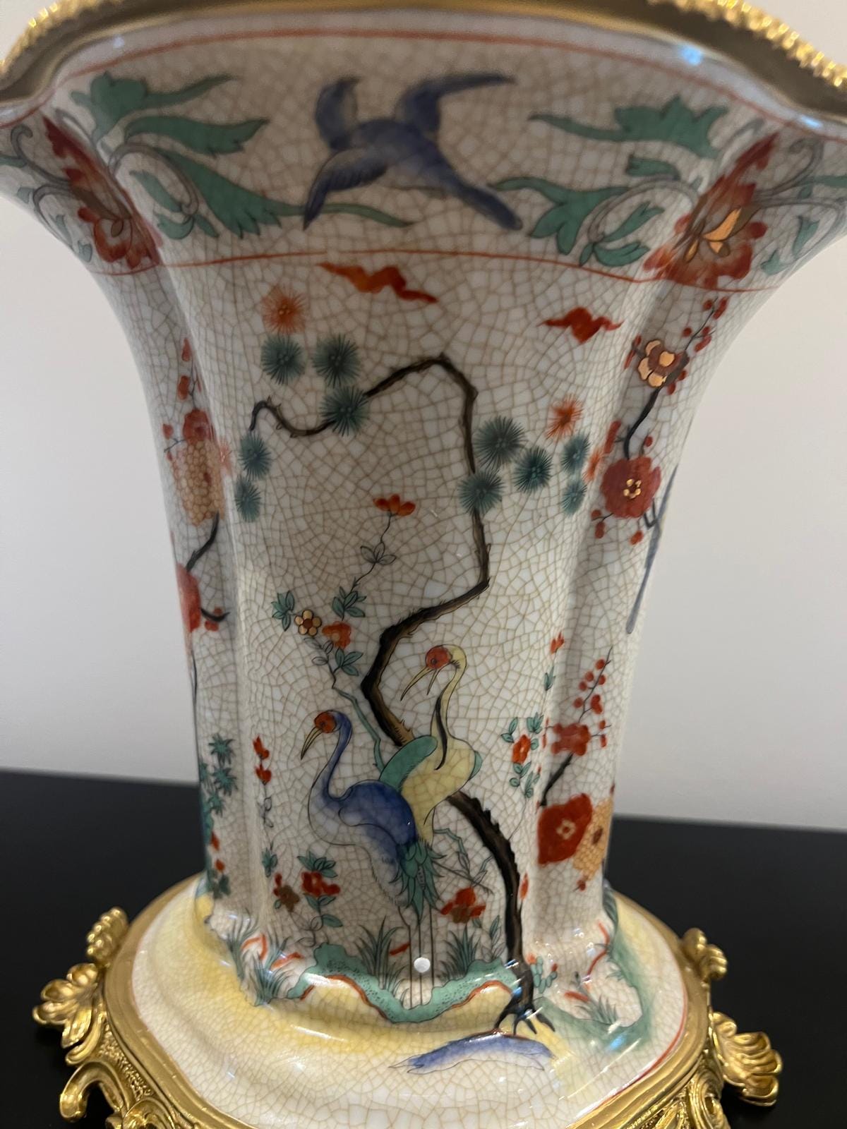 Art Deco Porcelain Jar with Gold Base & Hand‑Painted Birds
