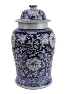 Elegant Blue & White Chinese Porcelain Ginger Jar – Floral Motif, Lidded Ceramic Vase