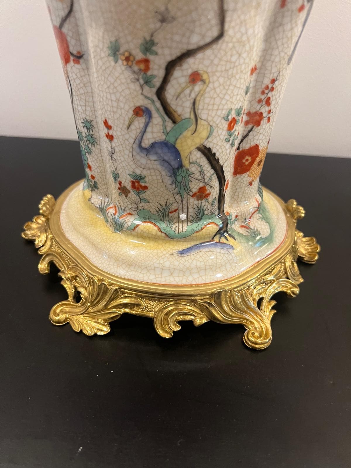 Art Deco Porcelain Jar with Gold Base & Hand‑Painted Birds