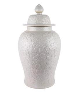 Embossed White Ceramic Ginger Jar – Elegant Floral Motif with Lid