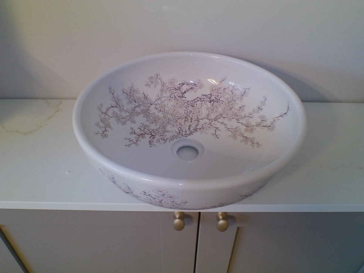 Vintage Style Porcelain Sink Pair – Hand-Painted Botanical Double Vanity Set