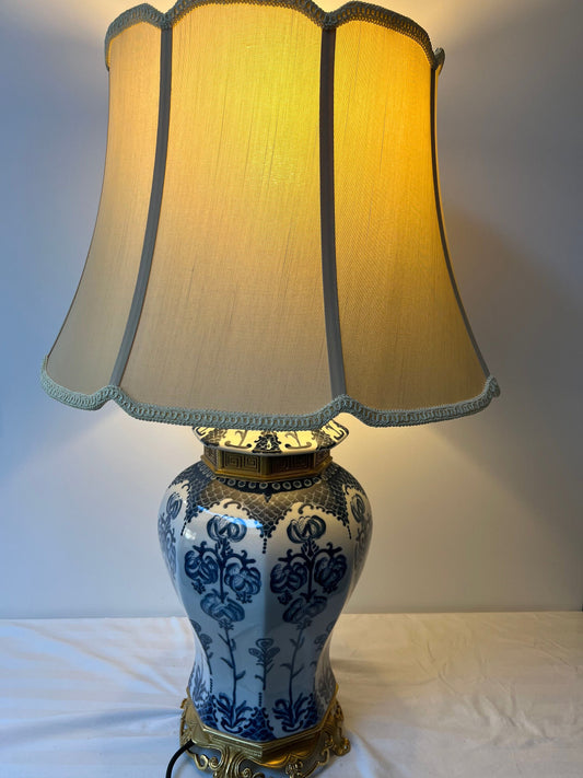 Blue and White Porcelain Table Lamp with Fabric Shade – Classic Decorative Lighting - 95cm
