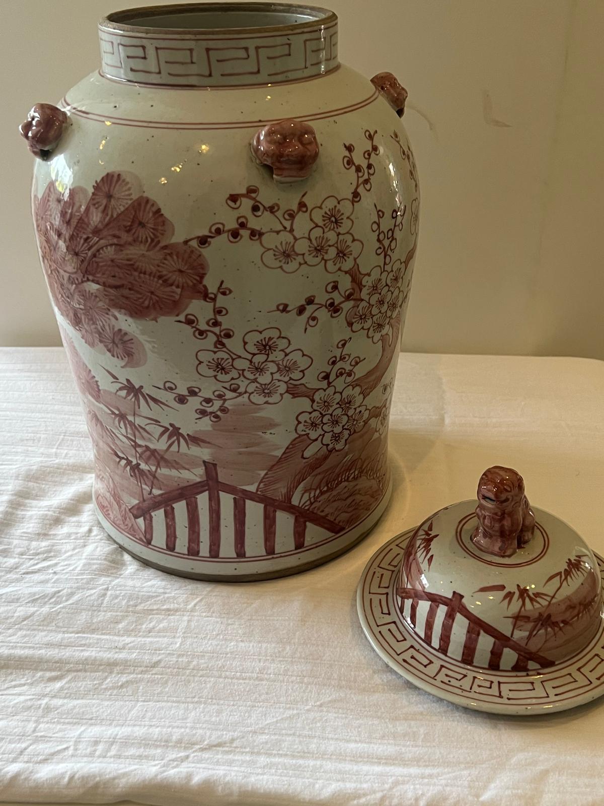 Vintage Style Red & White Chinese Ginger Jar – Guardian Lion Lid