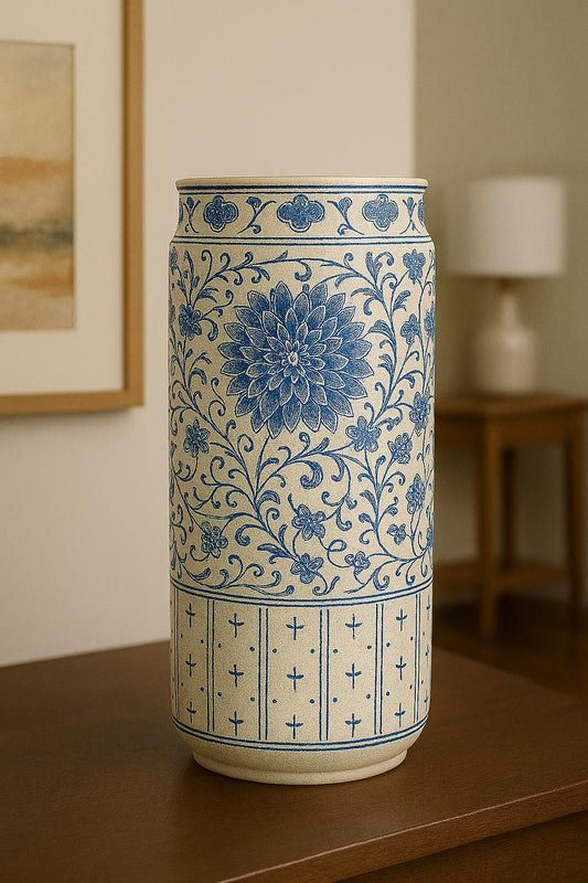 Vintage Style Blue & White Chinese Porcelain Umbrella Stand – Floral Vase