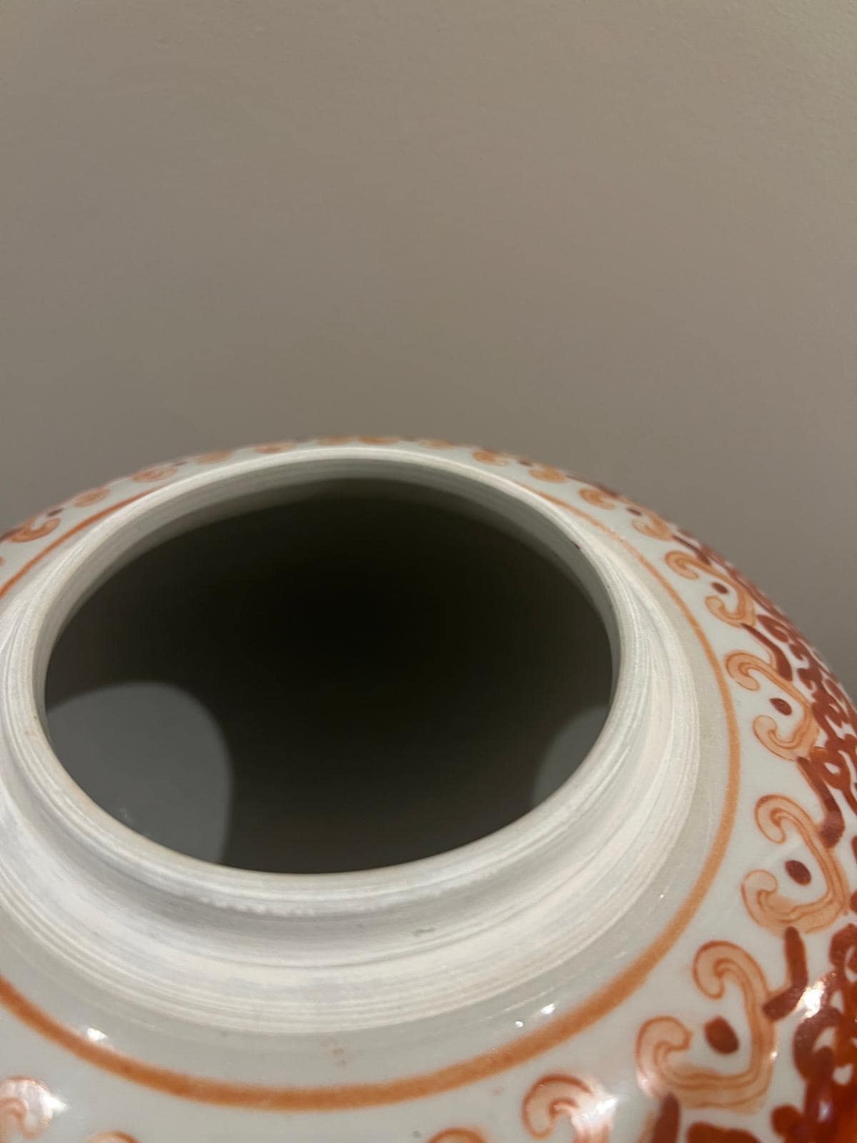 Red & White Decorative Ceramic Jar – Handcrafted Floral and Geometric Design with Lid