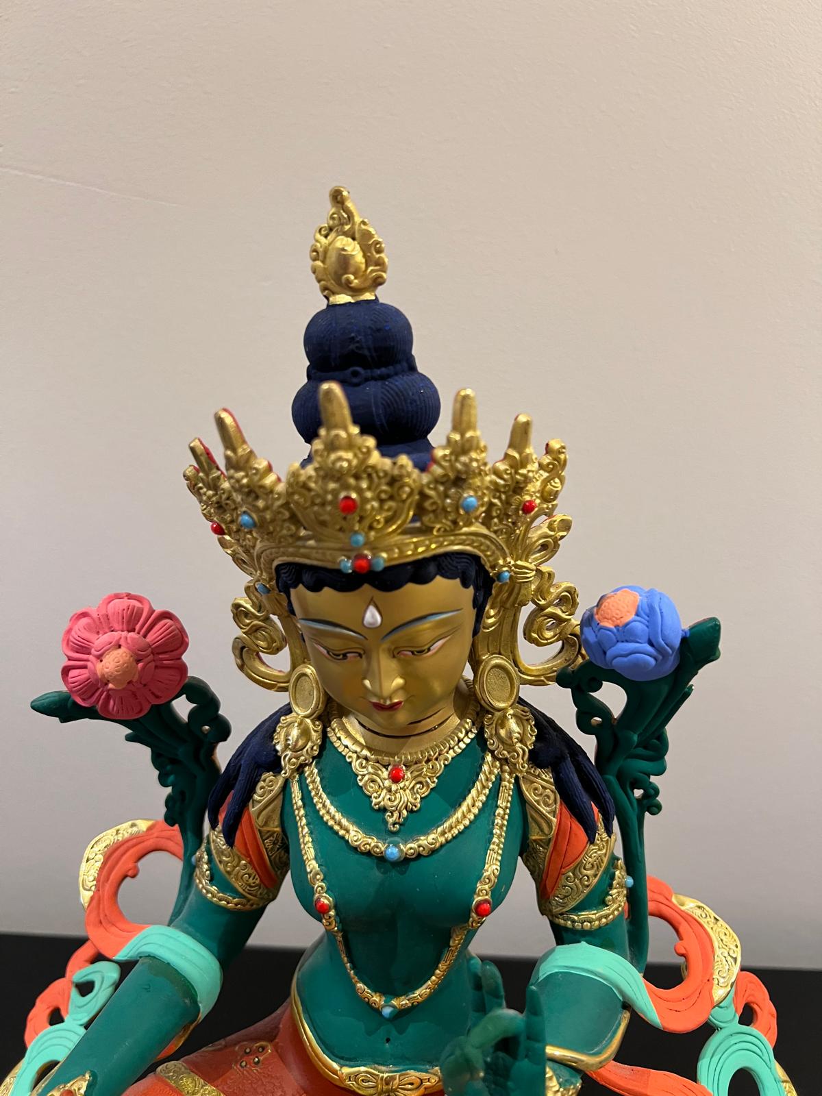 Green Tara Buddhist Deity Statue – Hand‑Painted Resin Meditation Figure