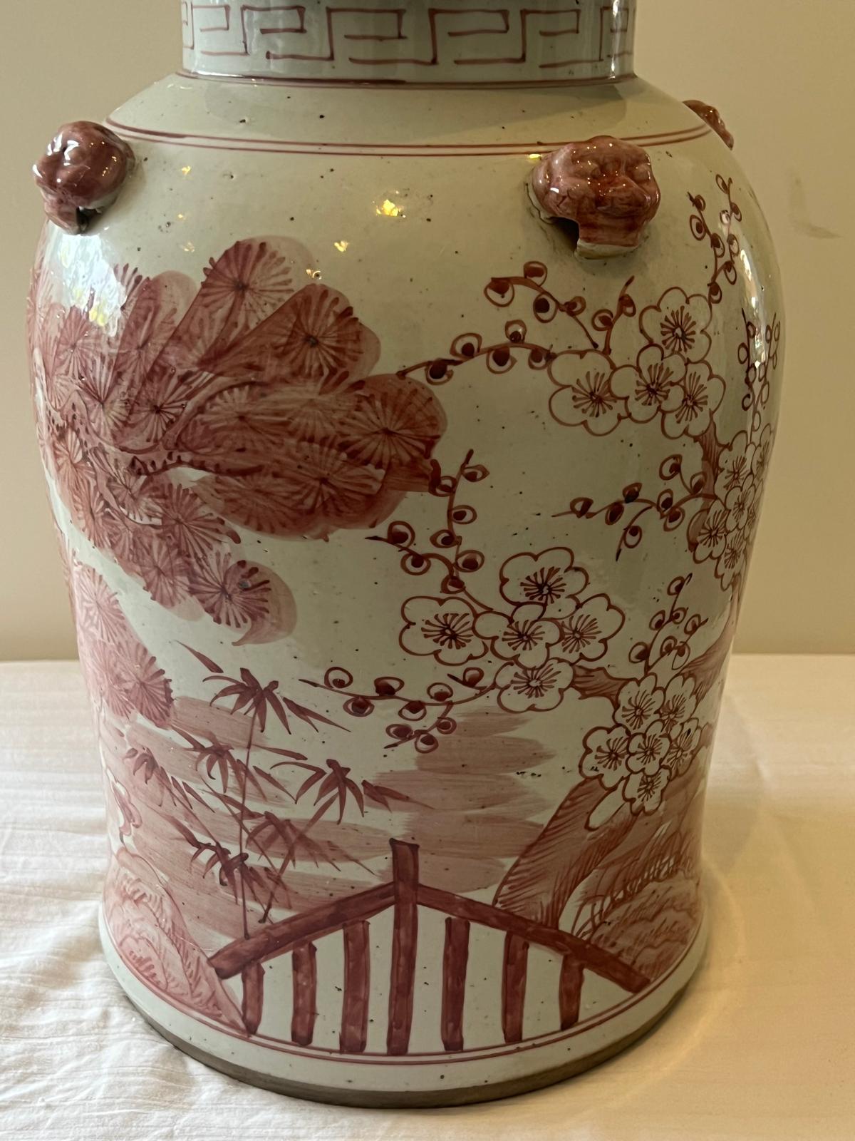 Vintage Style Red & White Chinese Ginger Jar – Guardian Lion Lid