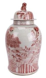 Vintage Style Red & White Chinese Ginger Jar – Guardian Lion Lid