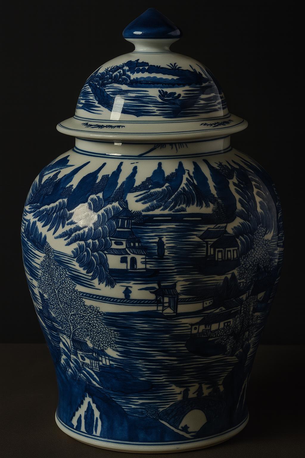 Exquisite Blue & White Lidded Porcelain Ginger Jar – Timeless Elegance 52 CM