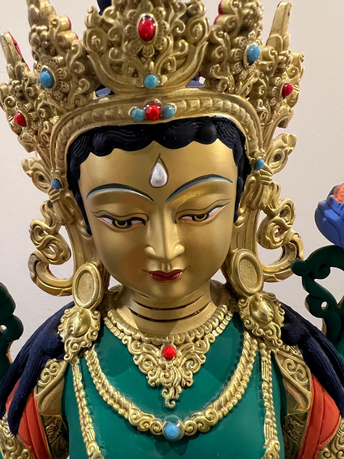 Green Tara Buddhist Deity Statue – Hand‑Painted Resin Meditation Figure
