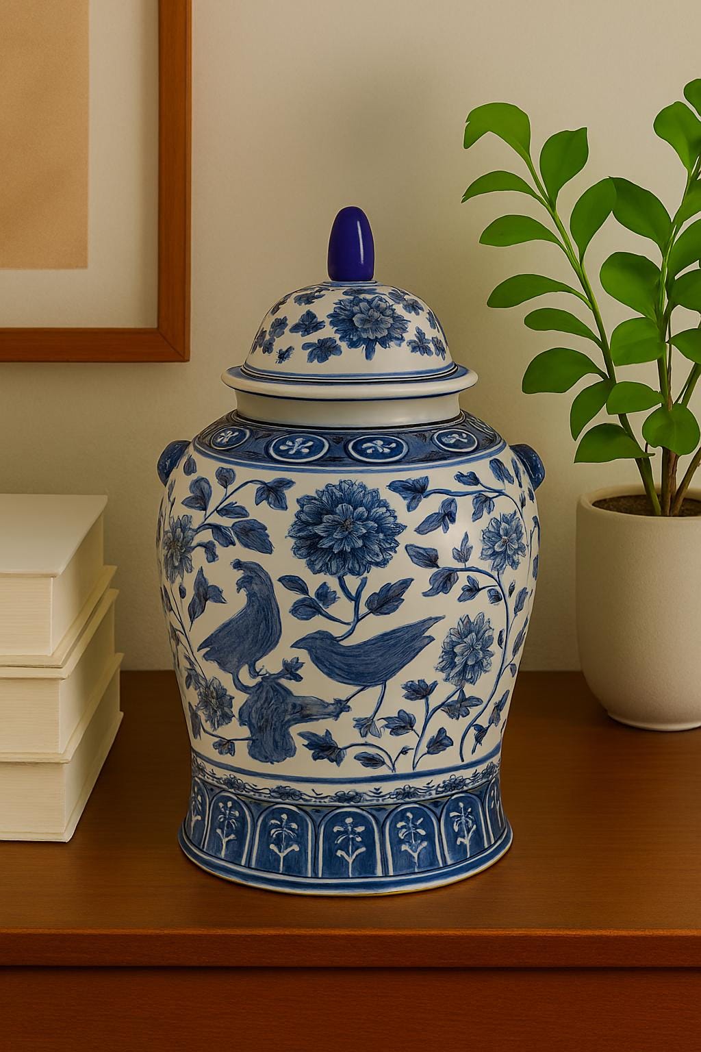 Blue and White Chinese Ginger Jar – Dragon & Phoenix Porcelain Vase