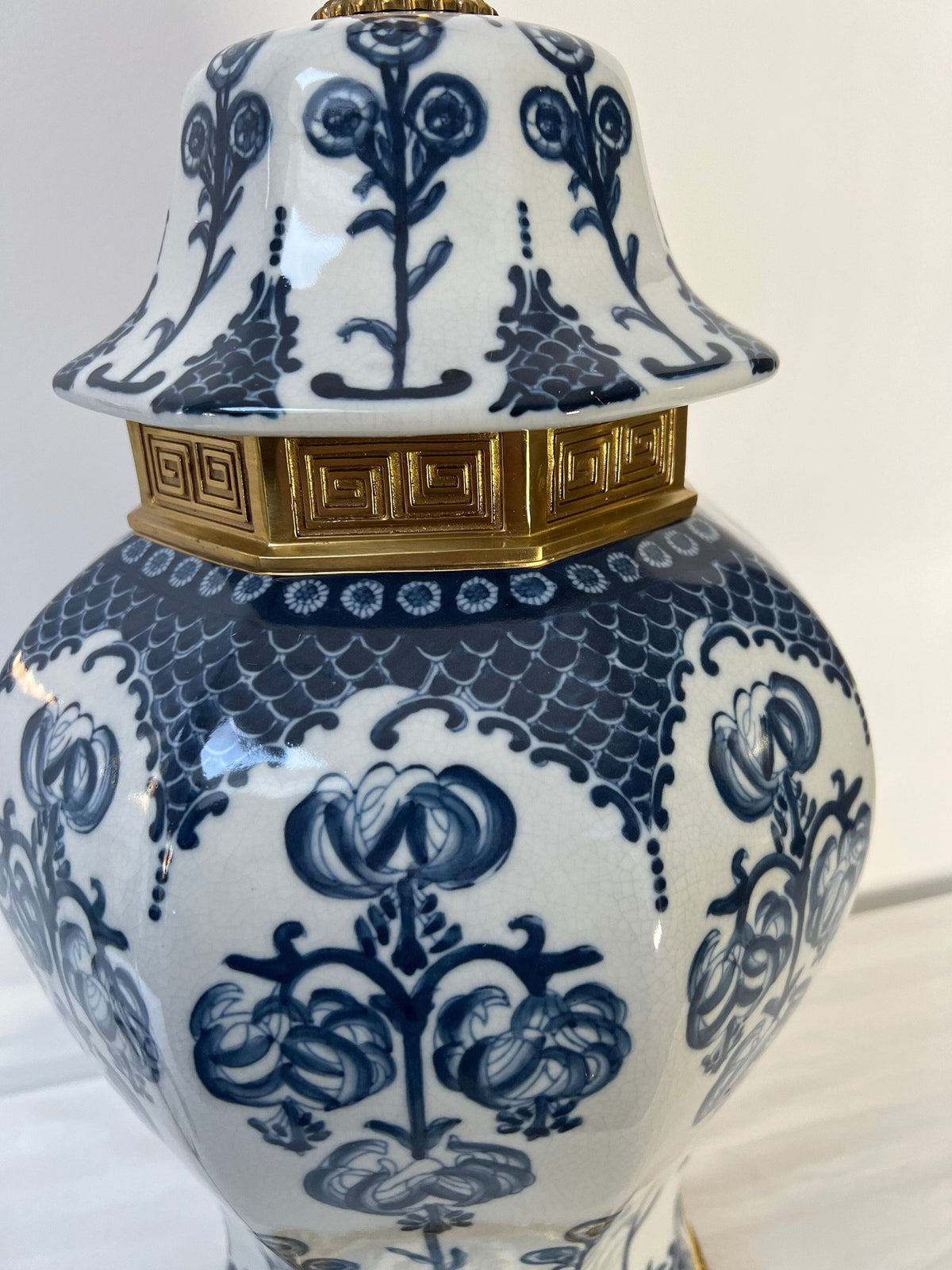 Blue and White Porcelain Table Lamp with Fabric Shade – Classic Decorative Lighting - 95cm