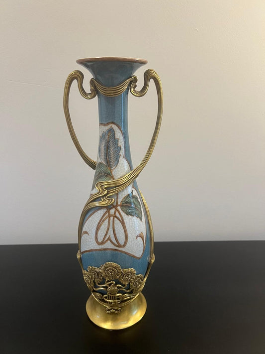 Art Nouveau Porcelain Vase with Gold Floral Base