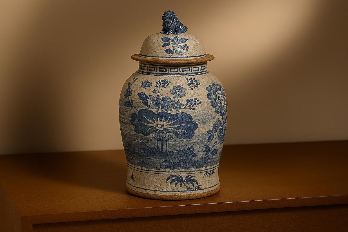 Vintage Style Blue & White Chinese Ginger Jar – Bird Landscape Porcelain