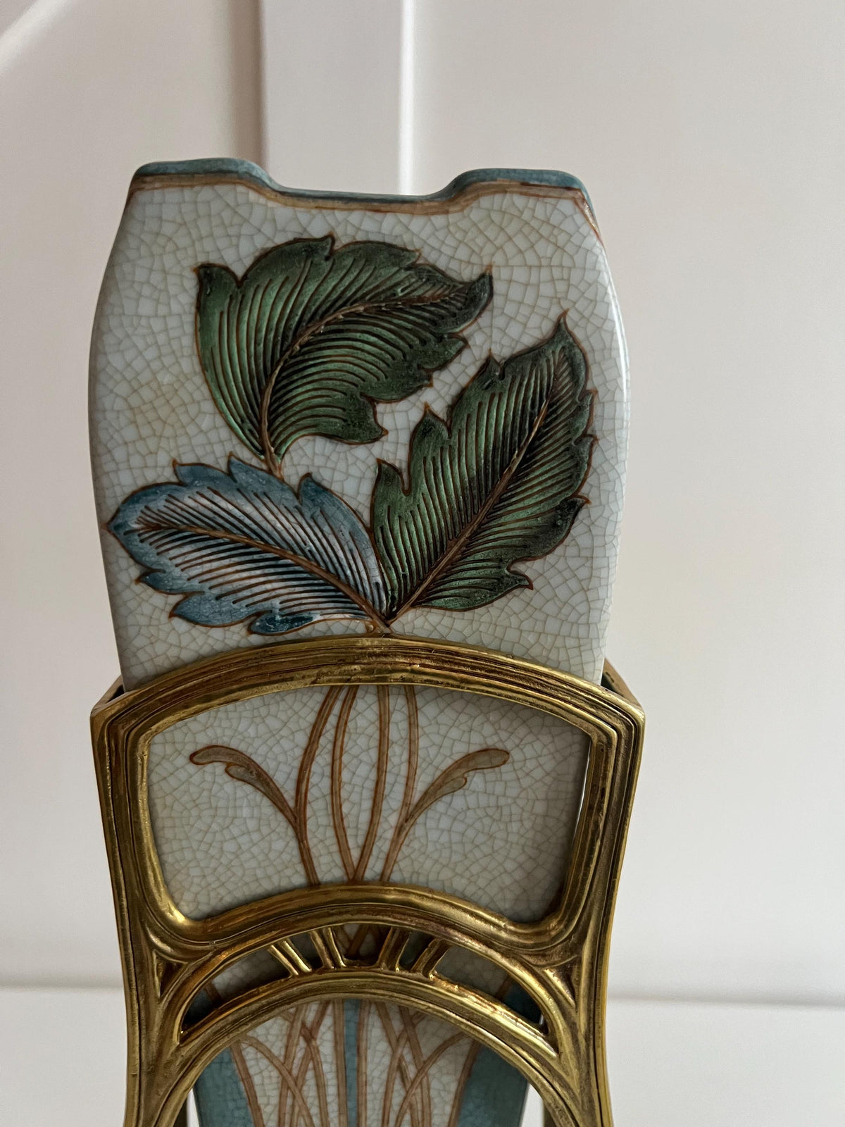 Art Nouveau Porcelain Vase with Gold Frame & Floral Design