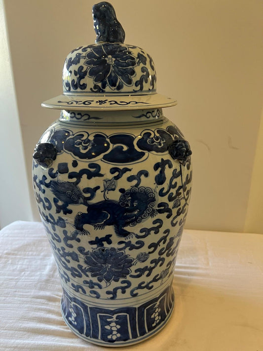 Blue and White Chinese Ginger Jar – Dragon & Phoenix Porcelain Vase