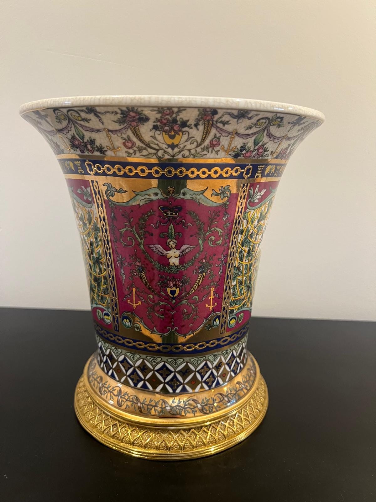 Art Deco Porcelain Vase with Gold Base & Estate Scene