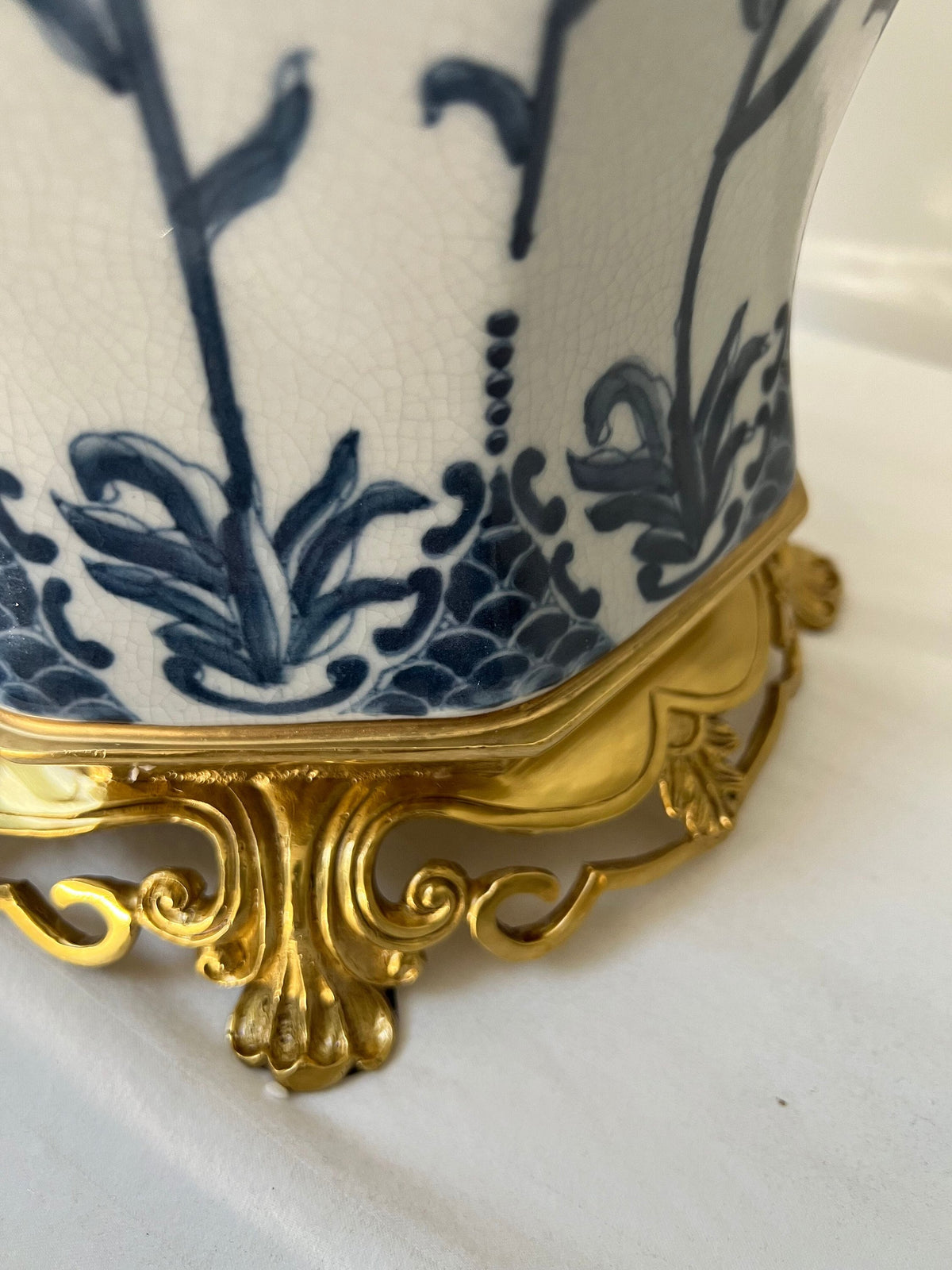 Blue and White Porcelain Table Lamp with Fabric Shade – Classic Decorative Lighting - 95cm
