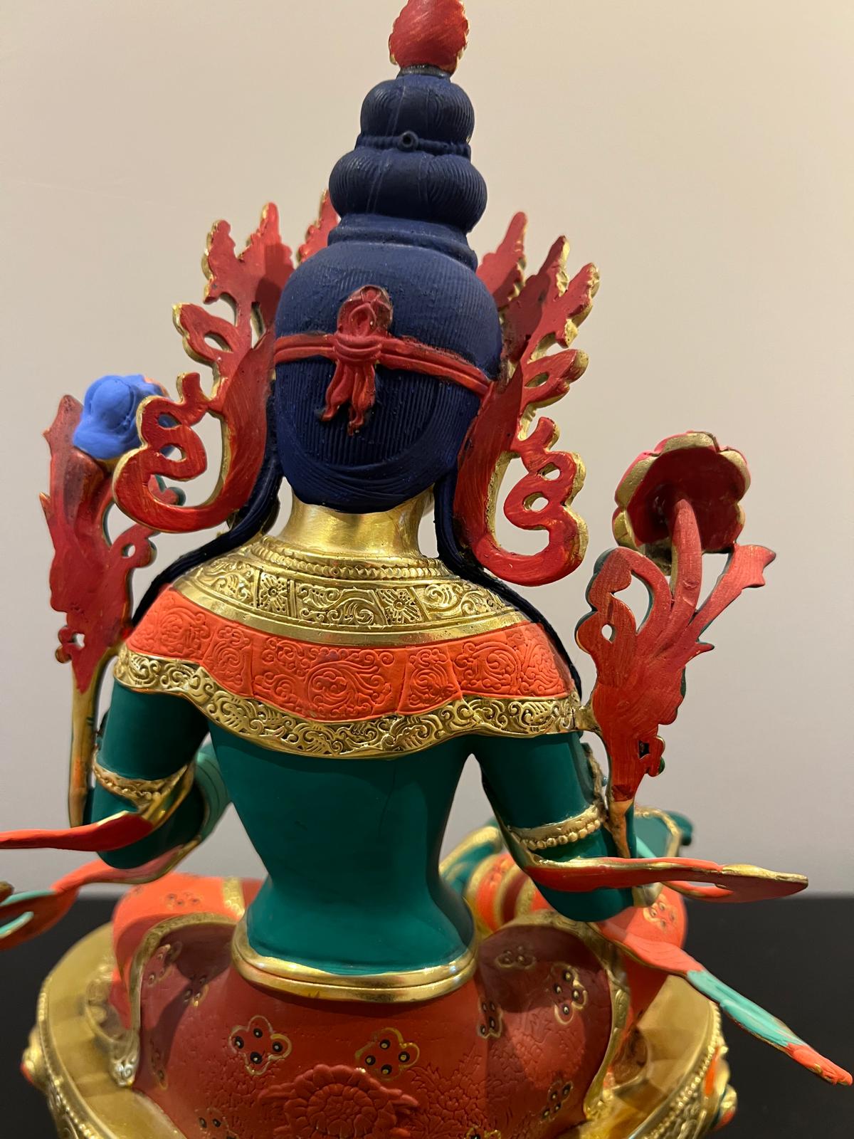 Green Tara Buddhist Deity Statue – Hand‑Painted Resin Meditation Figure