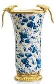 Blue and White Porcelain Vase: Bronze Accents, Spring Flower Motif (35.5 cm)