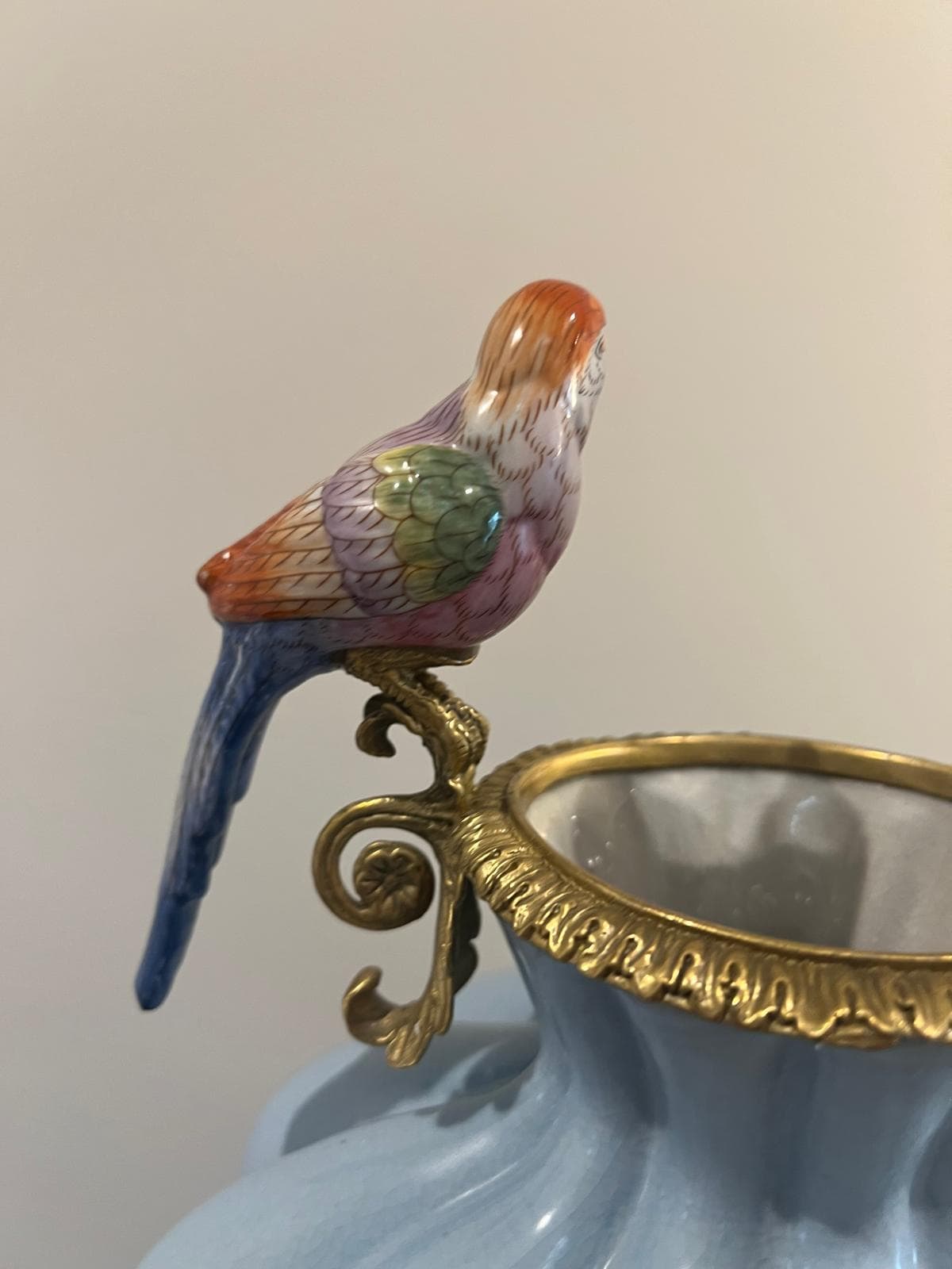 Art Deco Luxury Porcelain Vase with Gold Base and Hand‑Painted Birds
