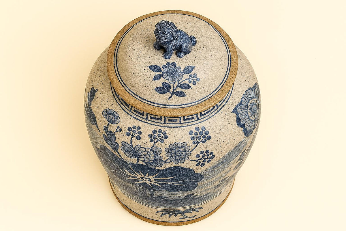 Vintage Style Blue & White Chinese Ginger Jar – Bird Landscape Porcelain