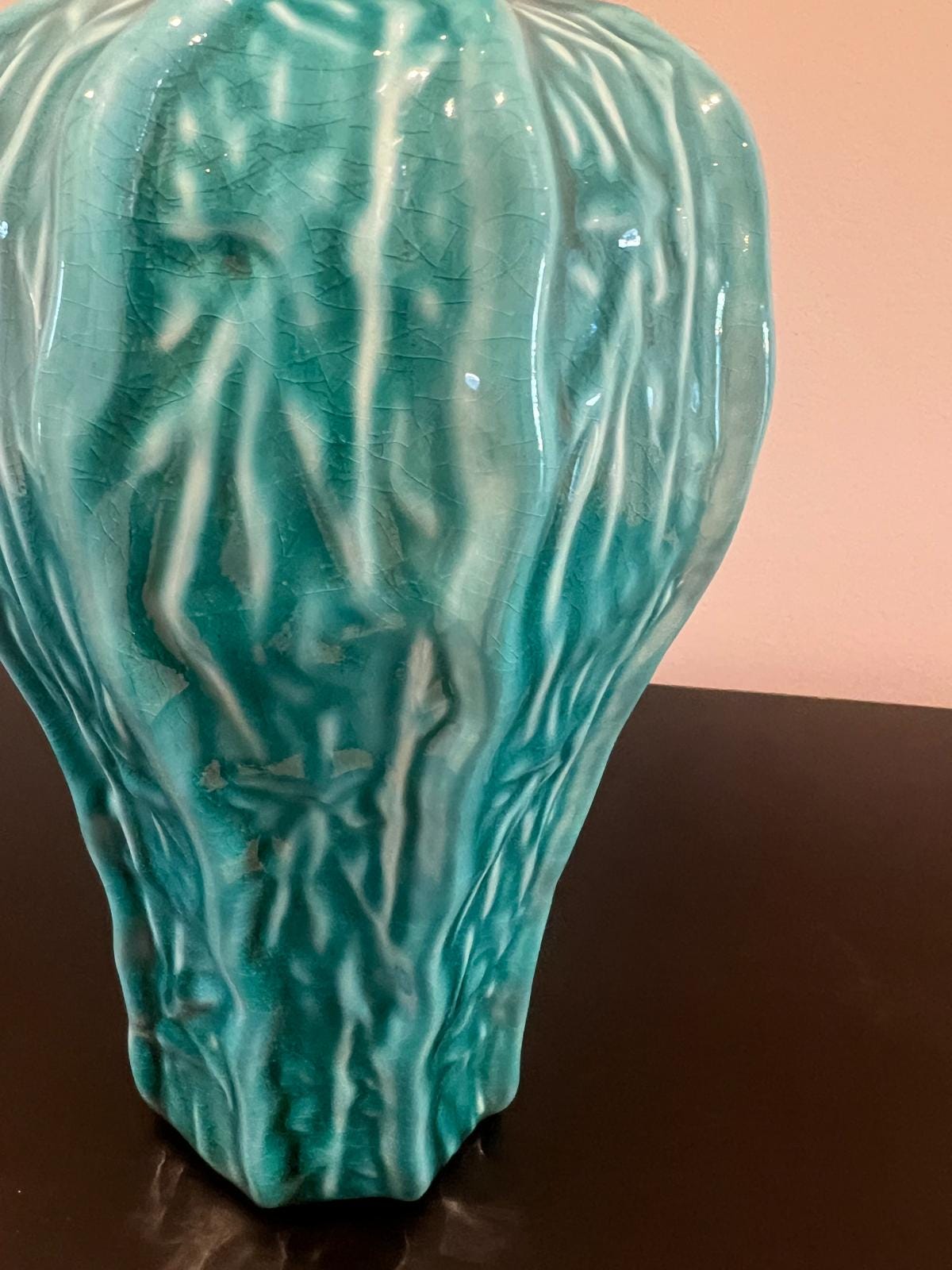 Turquoise Ceramic Lidded Jar with Crystal Finial – Decorative Home Accent