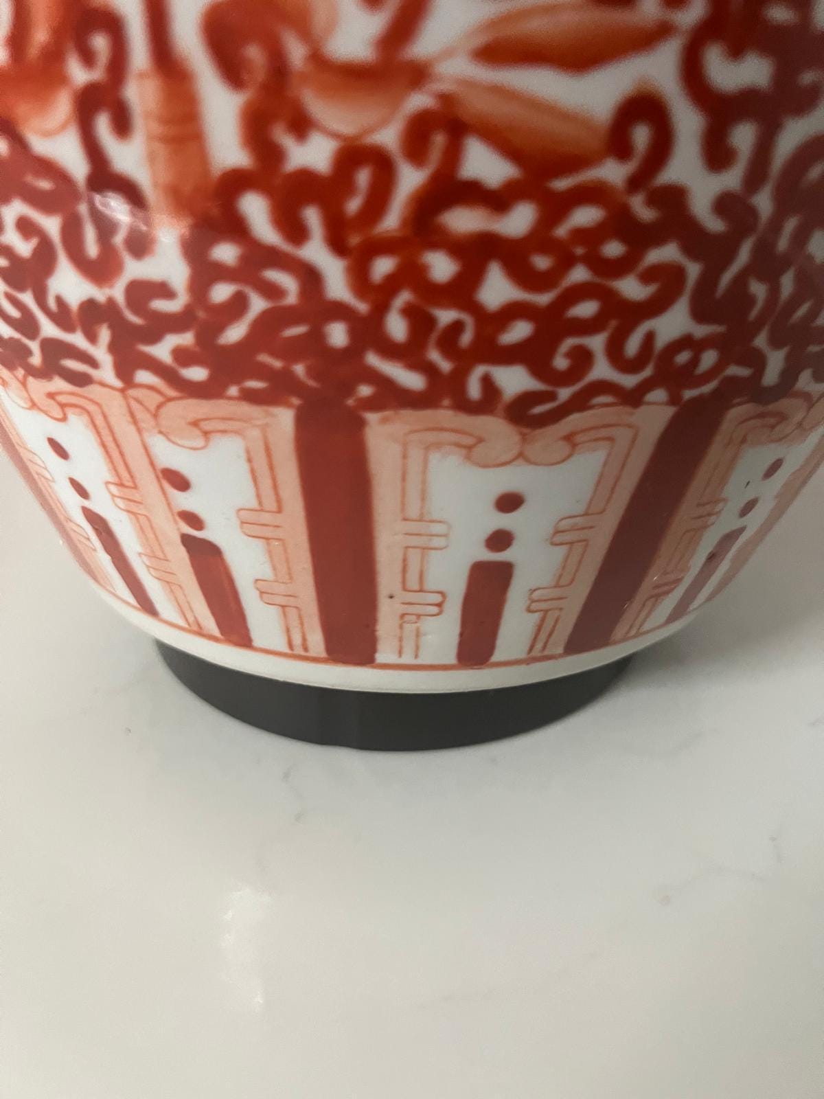 Red & White Decorative Ceramic Jar – Handcrafted Floral and Geometric Design with Lid