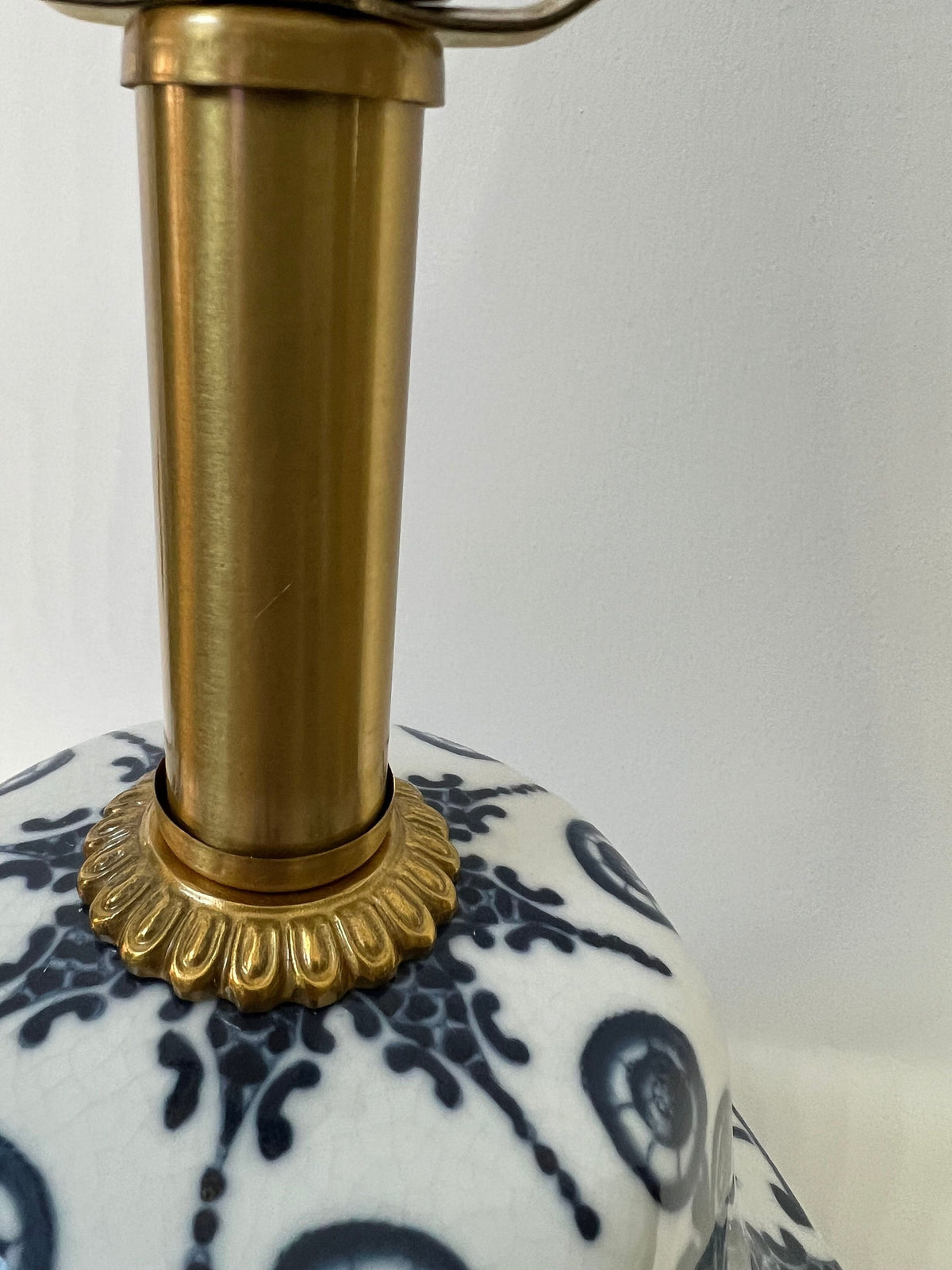 Blue and White Porcelain Table Lamp with Fabric Shade – Classic Decorative Lighting - 95cm
