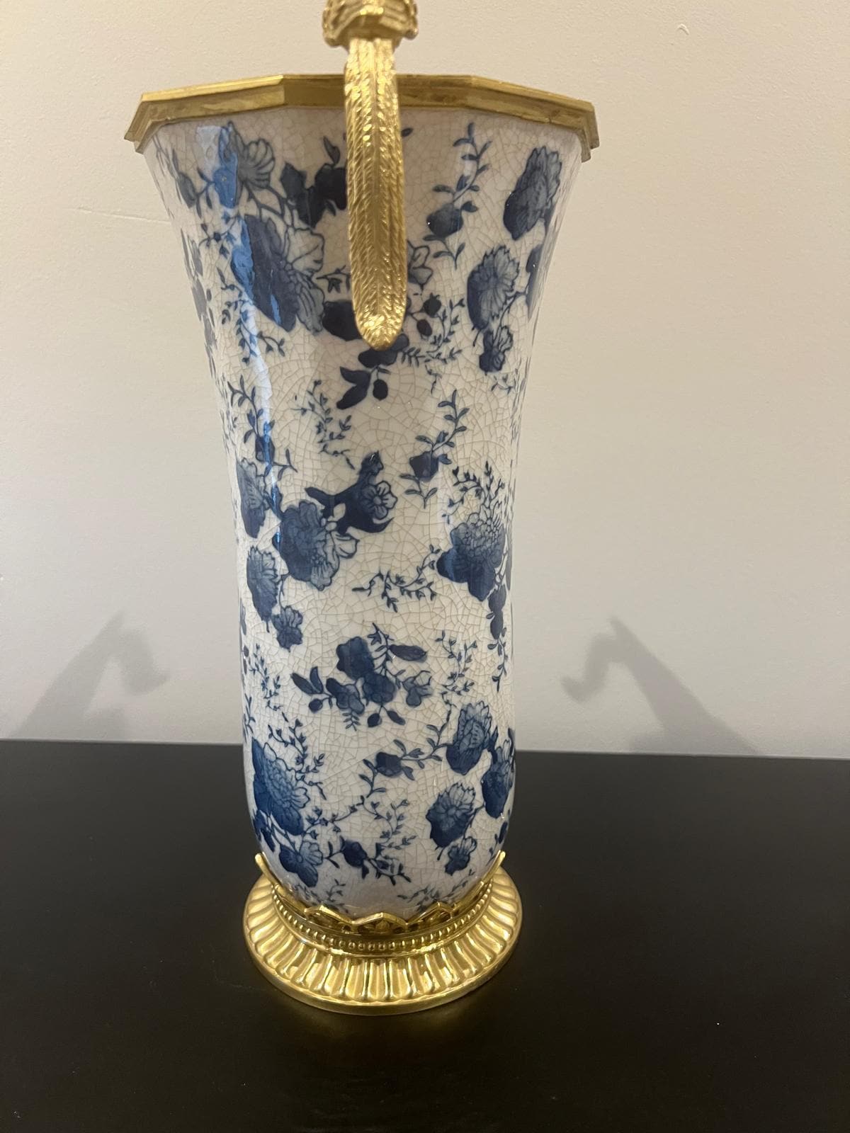 Blue and White Porcelain Vase: Bronze Accents, Spring Flower Motif (35.5 cm)