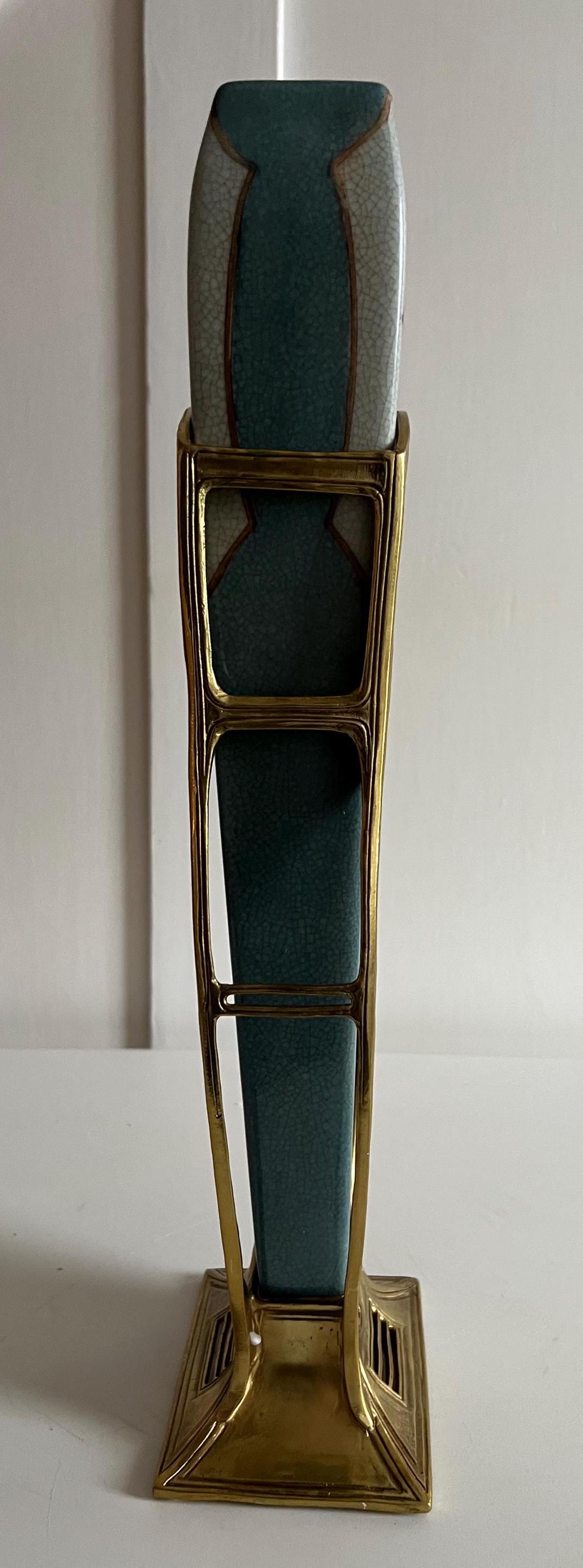Art Nouveau Porcelain Vase with Gold Frame & Floral Design