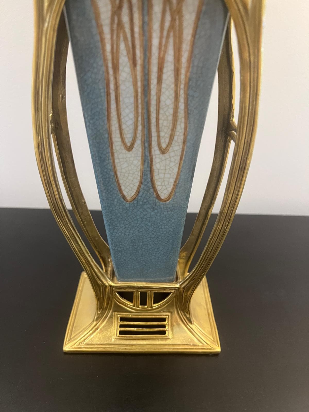 Art Nouveau Porcelain Vase with Gold Frame & Floral Design