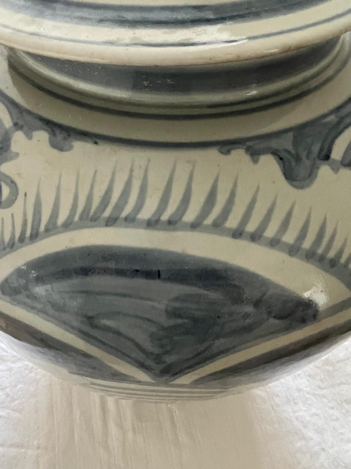 Blue and White Ceramic Ginger Jar – Hand-Painted Koi Fish & Wave Motif