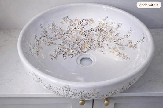 Vintage Style Porcelain Sink Pair – Hand-Painted Botanical Double Vanity Set