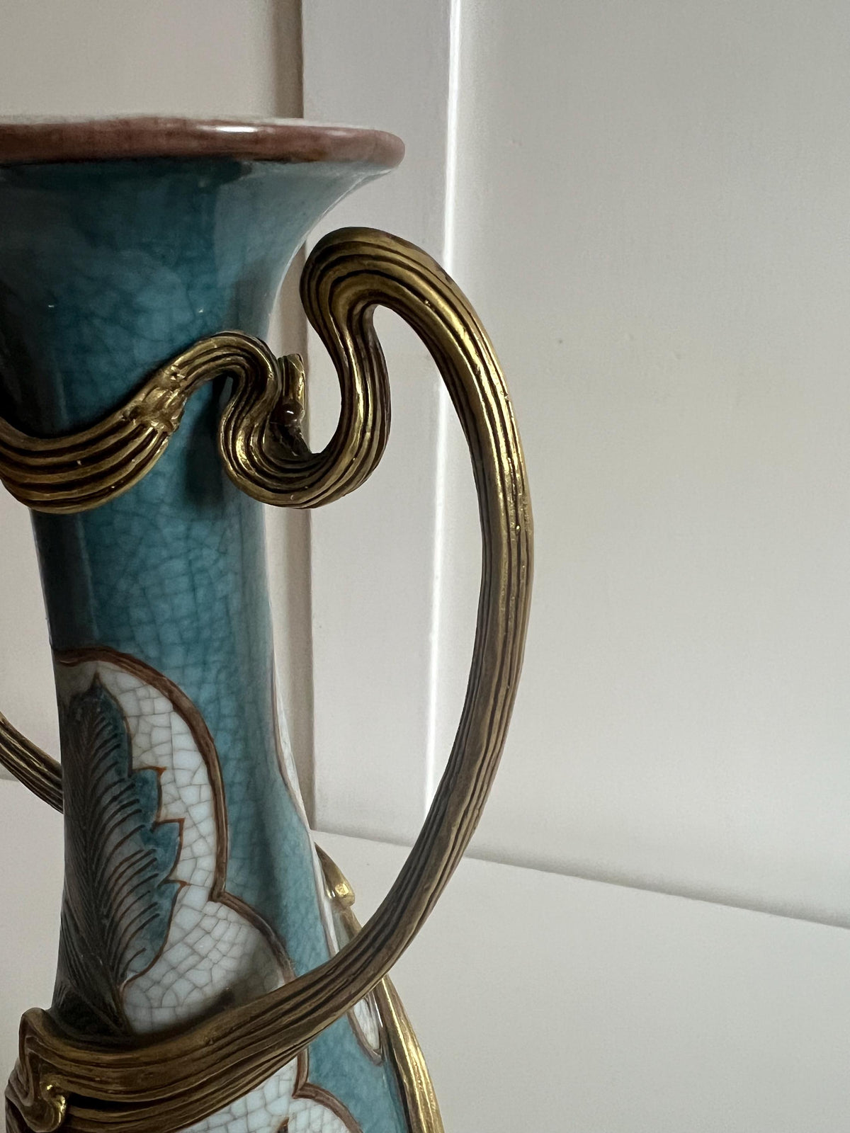 Art Nouveau Porcelain Vase with Gold Floral Base