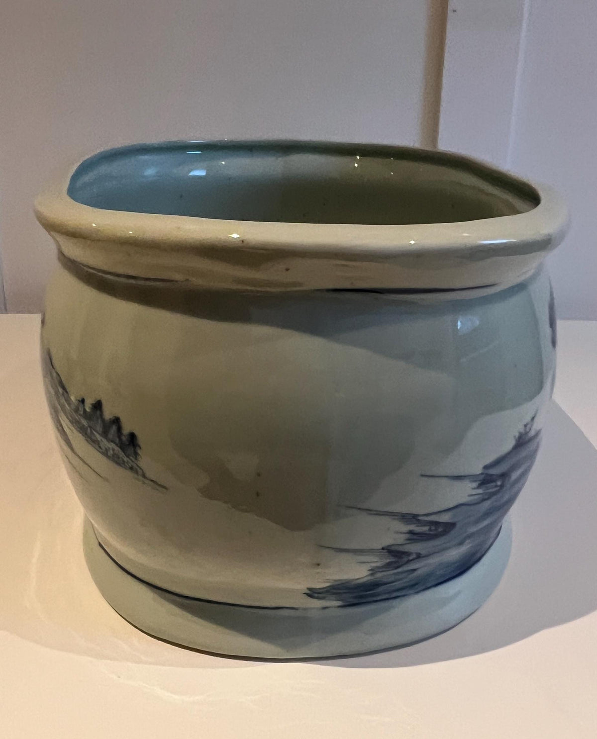 Exquisite Hand-Painted Blue and White Chinese Landscape Planter