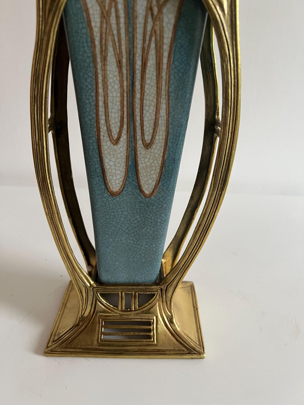 Art Nouveau Porcelain Vase with Gold Frame & Floral Design