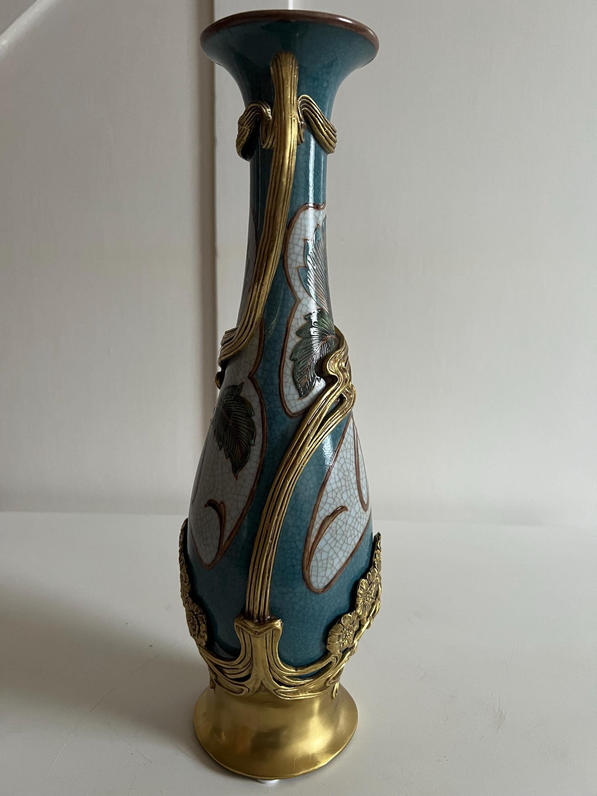 Art Nouveau Porcelain Vase with Gold Floral Base