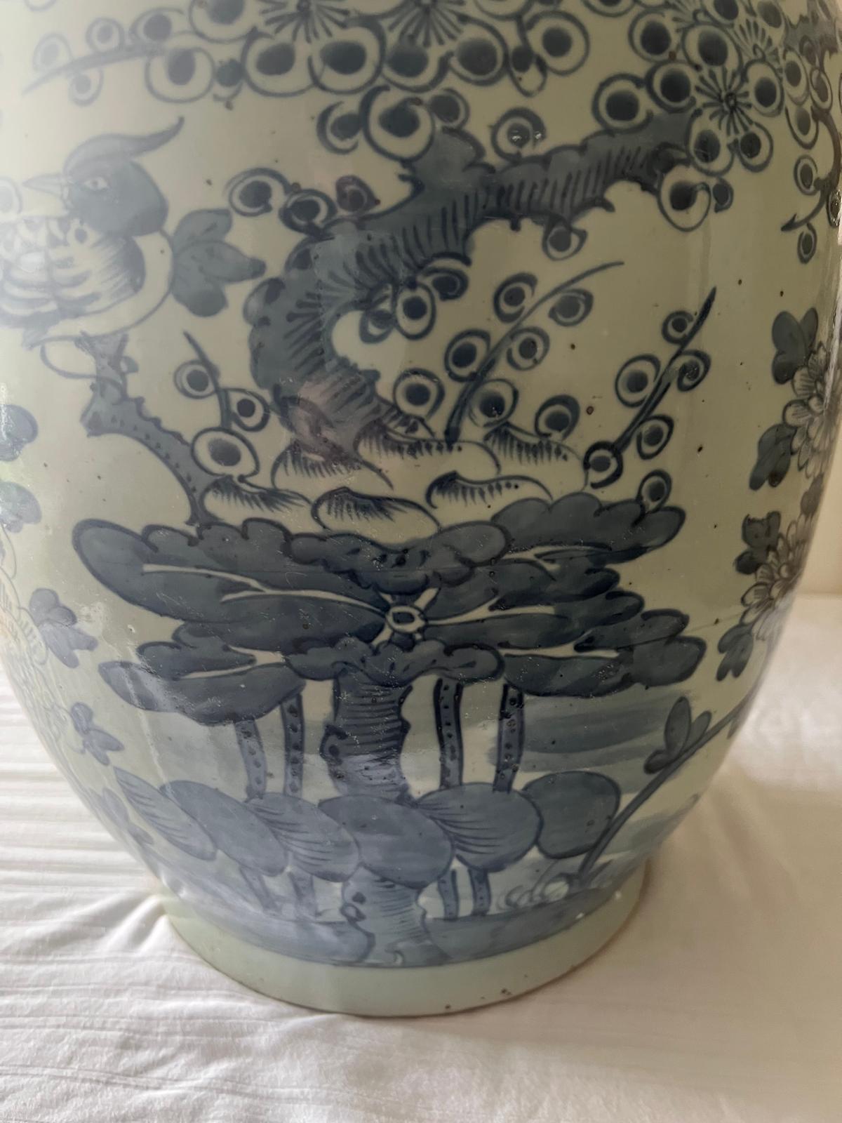 Vintage Style Blue White Porcelain Vase – Pagoda Landscape Floral Motif Ceramic Art